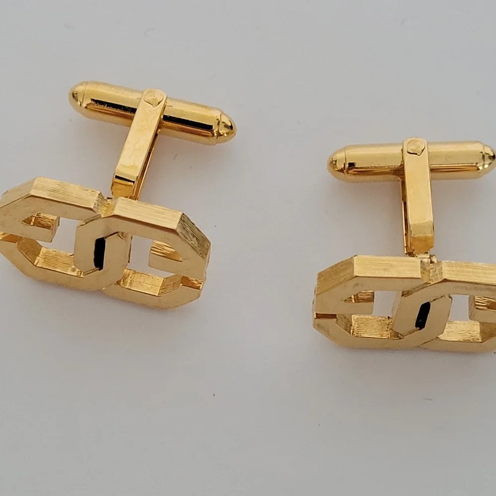 Givenchy Vintage Double G Logo Cufflinks Gold Tone Geometric Designer Mens Acces